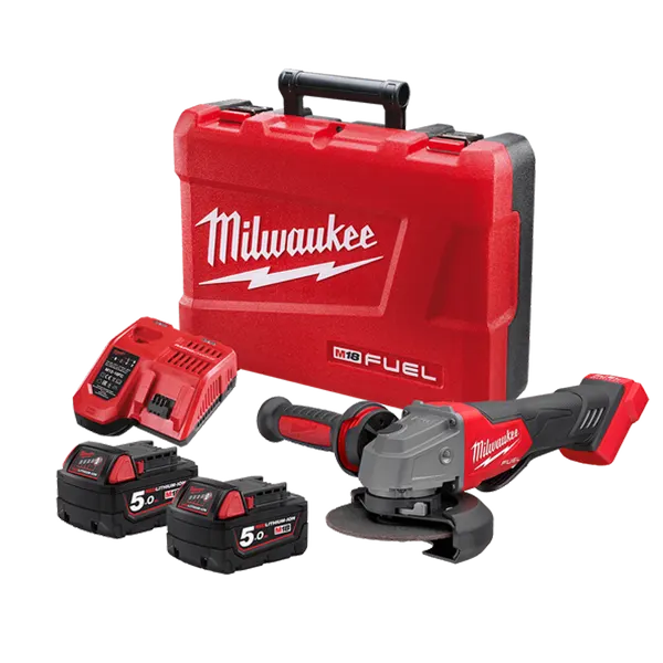 Milwaukee - M18 Fuel 125Mm (5") Angle Grinder With Deadman Paddle Switch Kit (2X 5.0Ah) - (M18FAG125XPD-502C)